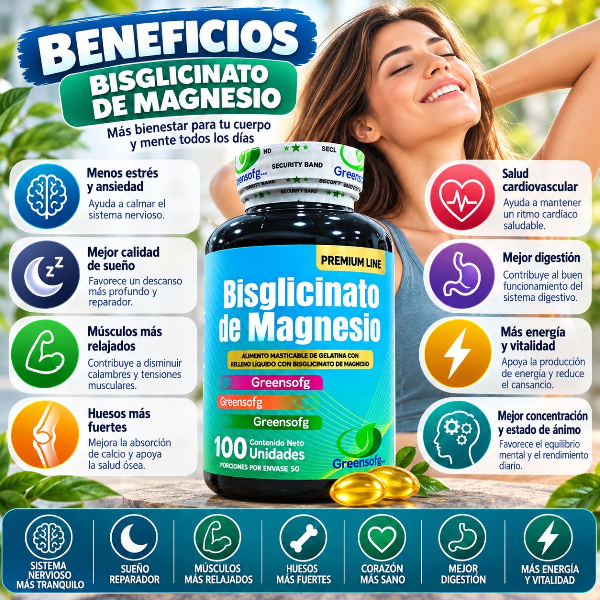 Bisglicinato de Magnesio Greensofg 400 mg: bienestar para tu rutina diaria 🌿 Envio Gratis