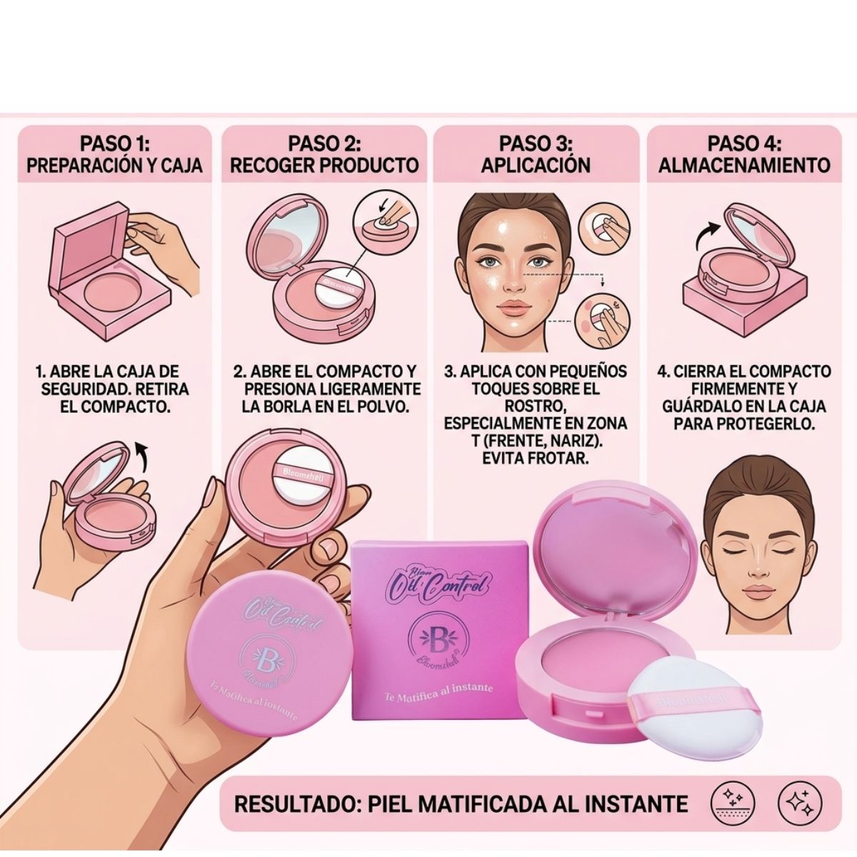 Polvo Matificante Oil Control Bloomshell polvo translucido control sebo piel grasa acabado matte