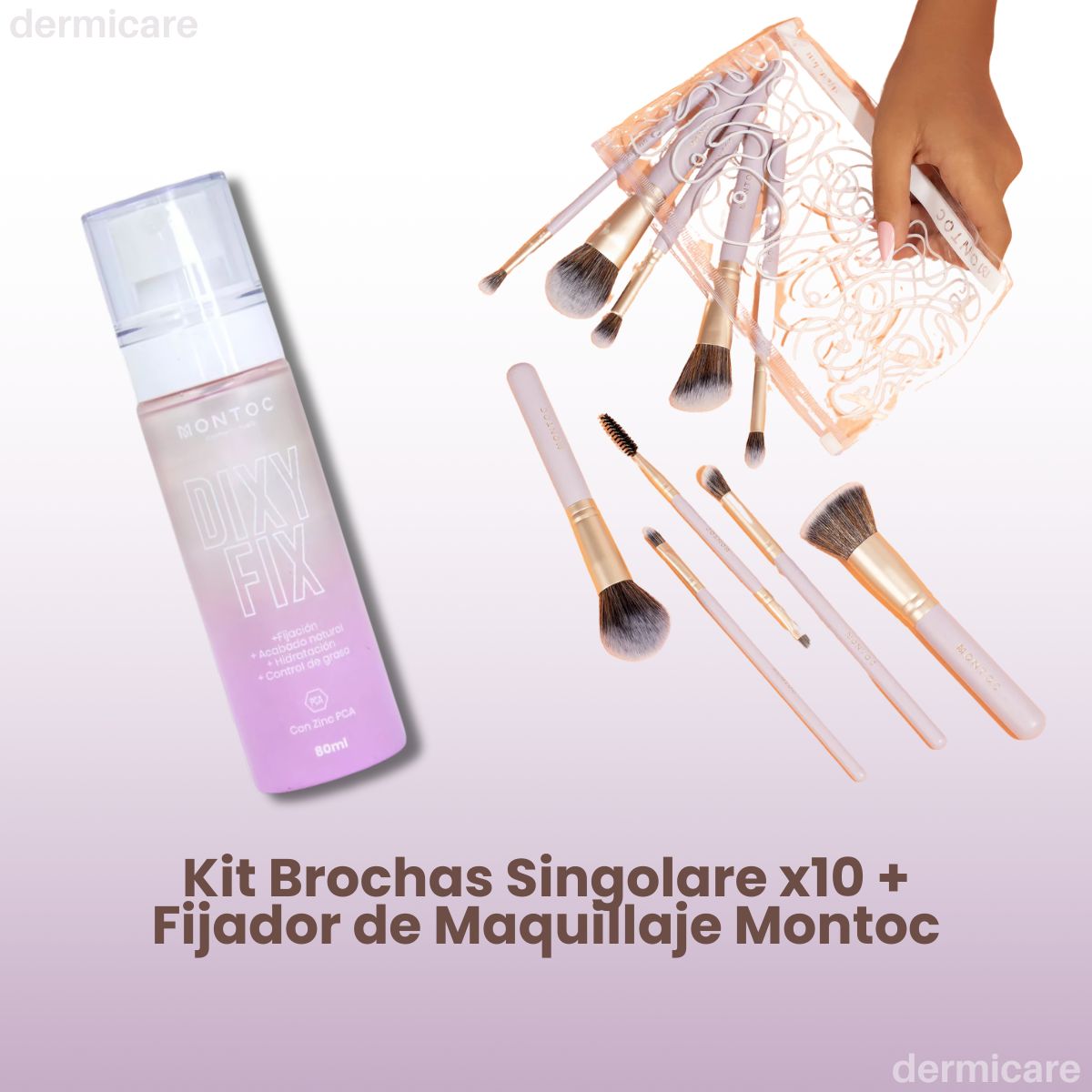 Brochas Montoc x10 + Fijador Maquillaje - Set Profesional