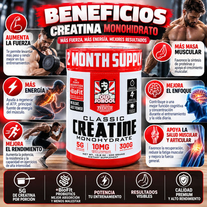 Creatina Monohidratada Old School Labs Classic 300 g con Probiótico BioFit™