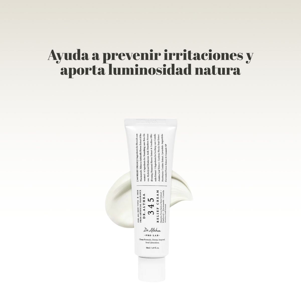 Dr Althea 345 Relief Cream calmante con niacinamida y centella asiática para piel uniforme y radiante.