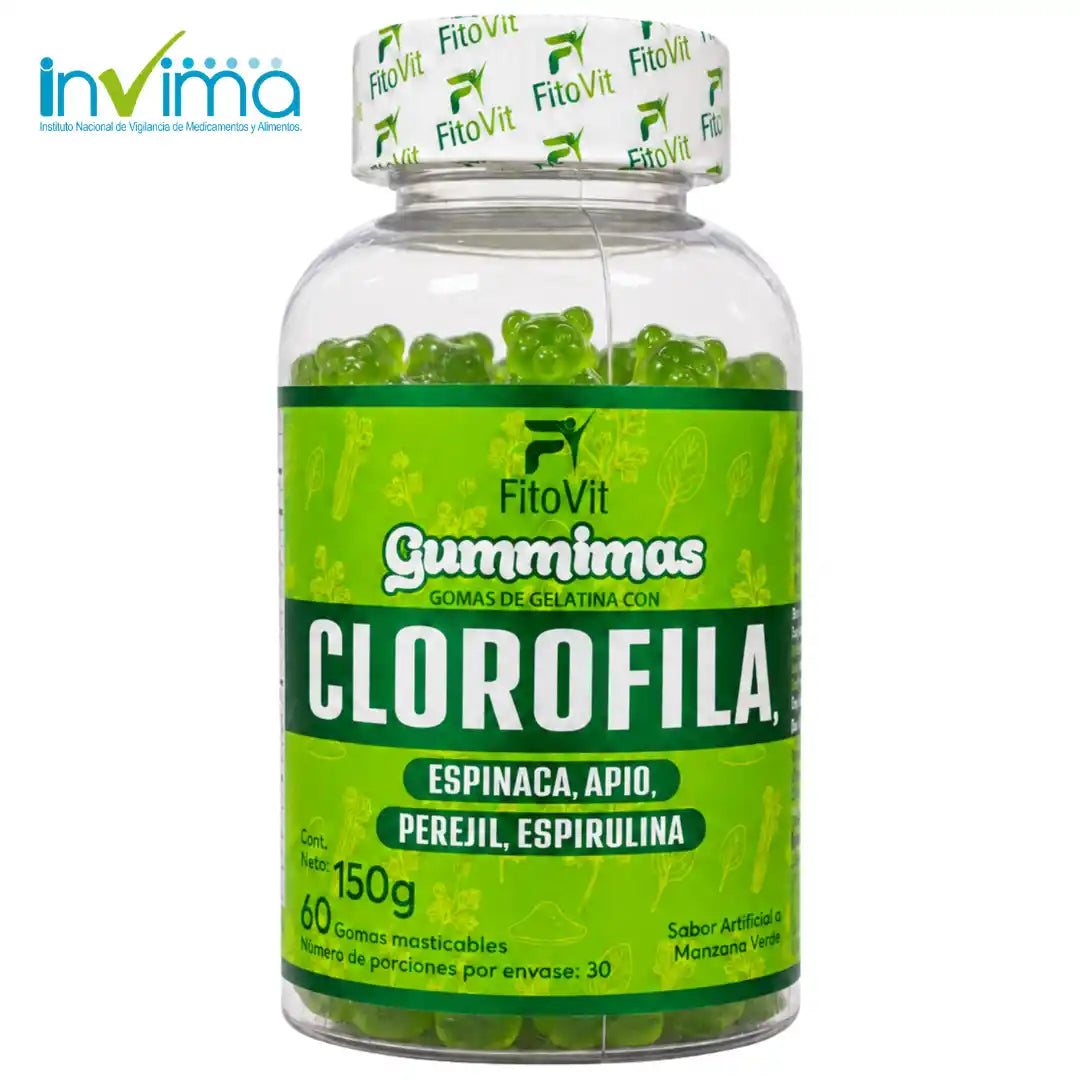 Clorofila en gomitas FitoVit x60 sin azúcar sabor manzana verde