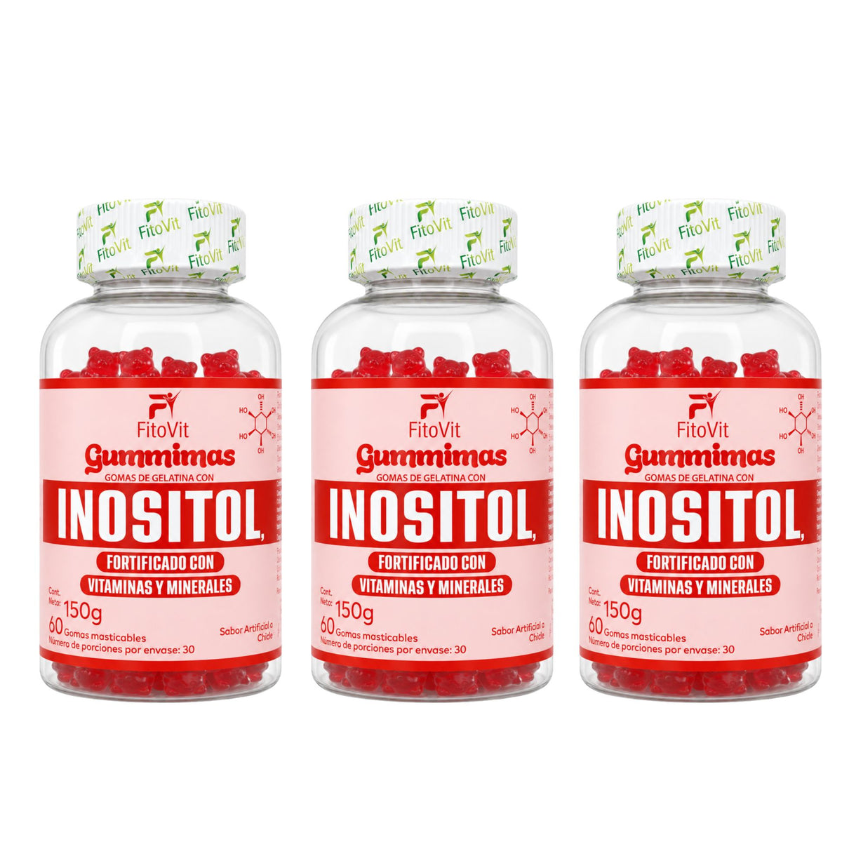 Inositol FitoVit 60 gomitas sabor chicle — alimento vitaminado con biotina y vitaminas para mujer Colombia