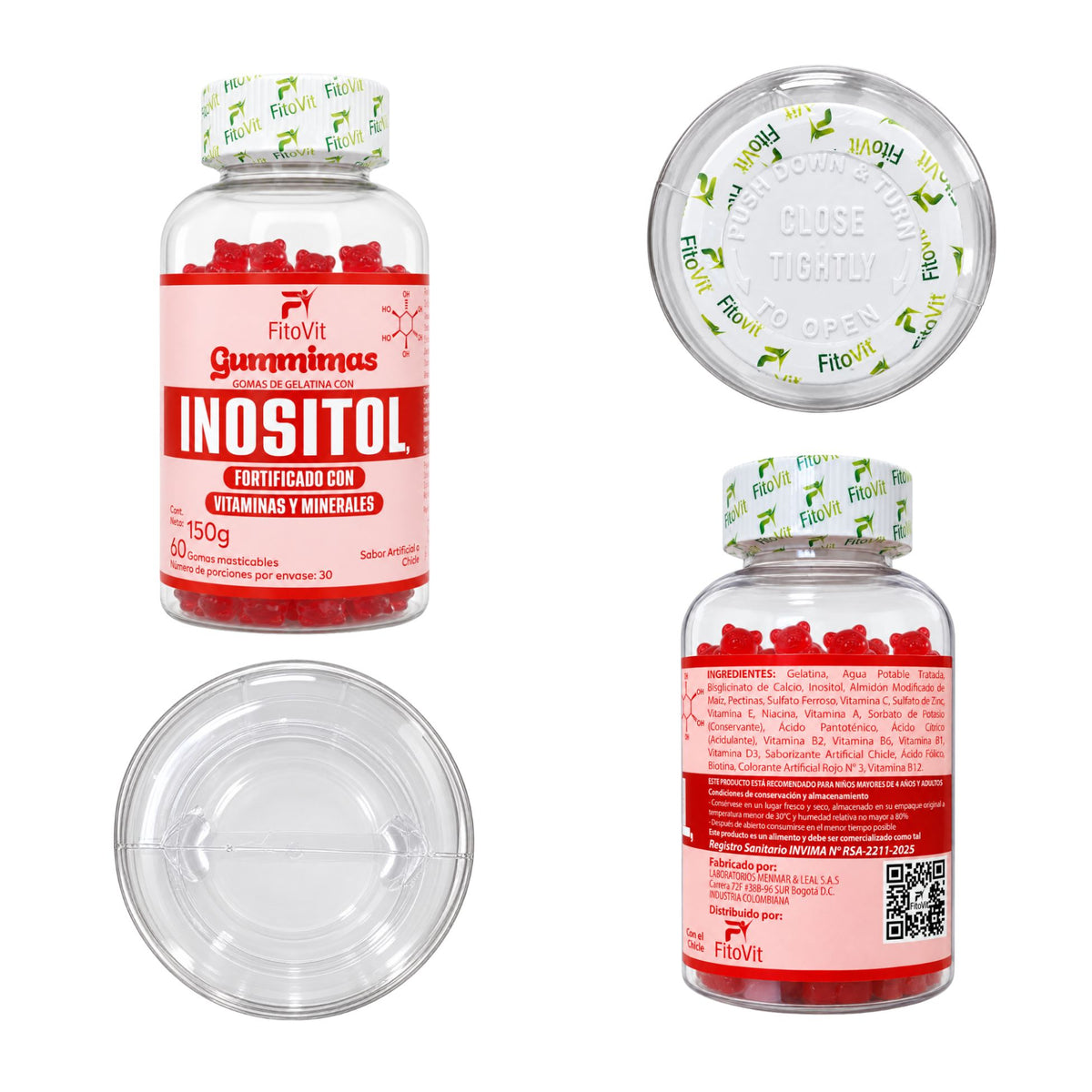 Inositol FitoVit 60 gomitas sabor chicle — alimento vitaminado con biotina y vitaminas para mujer Colombia