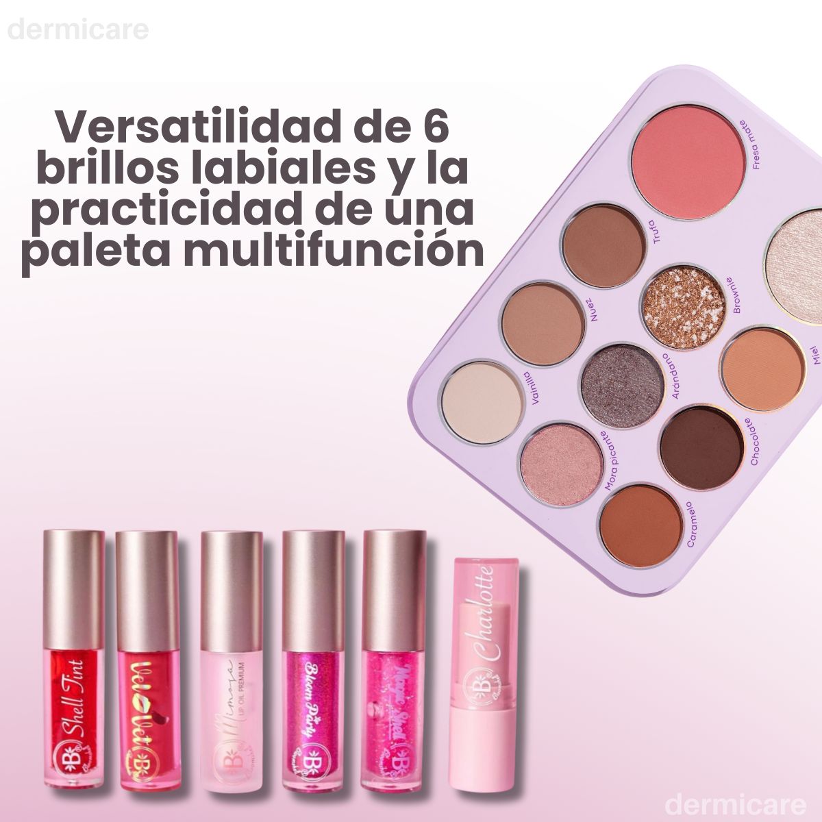 Gloss x6 + Paleta 9en1 Lula Beauty - Set maquillaje completo