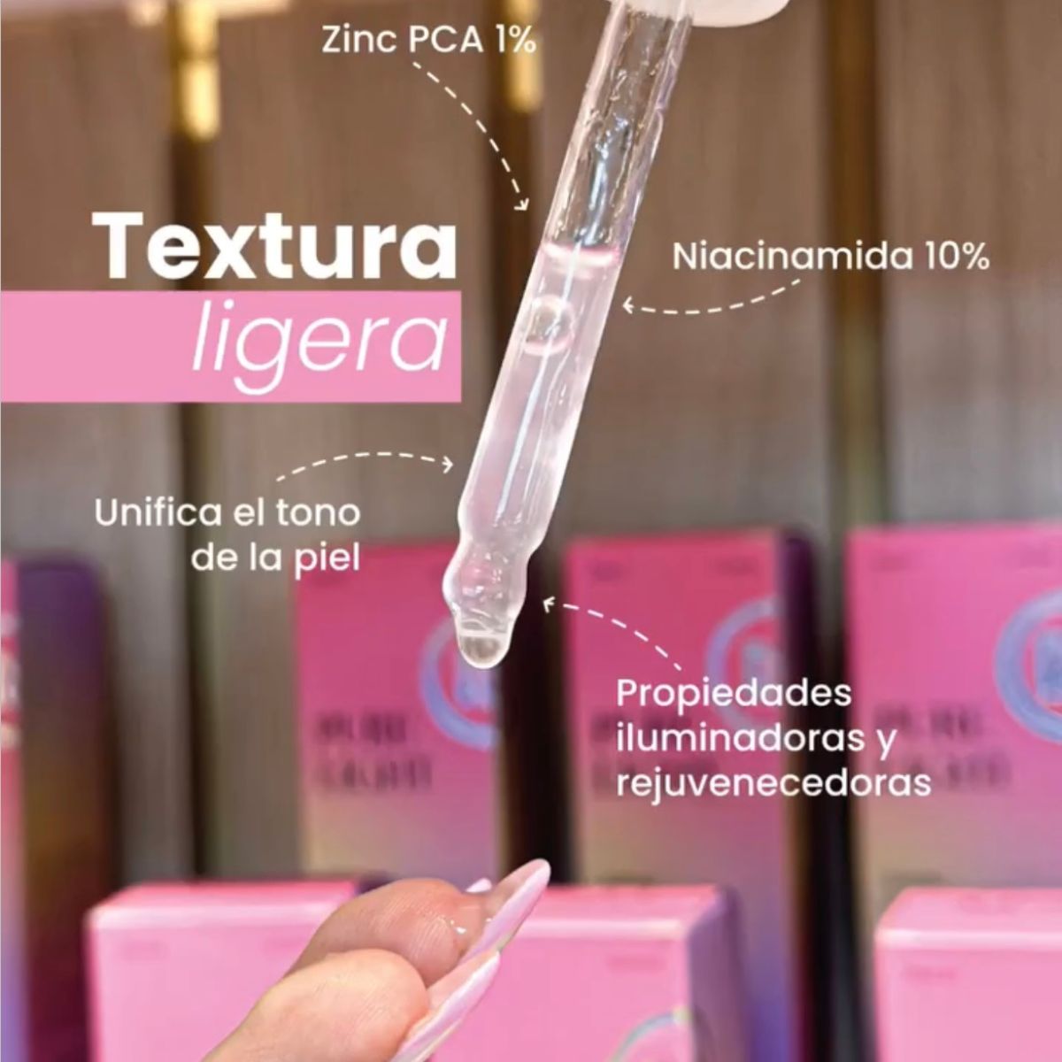 Serum Niacinamida B3 10% Zinc PA Montoc para piel más uniforme y libre de imperfecciones.