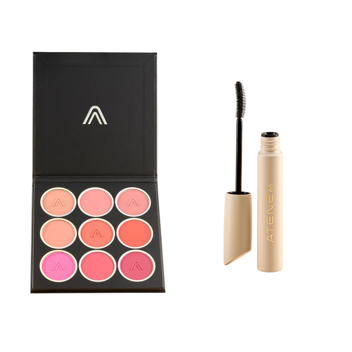 Pestañina a prueba de agua Atenea + Paleta Rubores 9 Tonos - Kit maquillaje completo