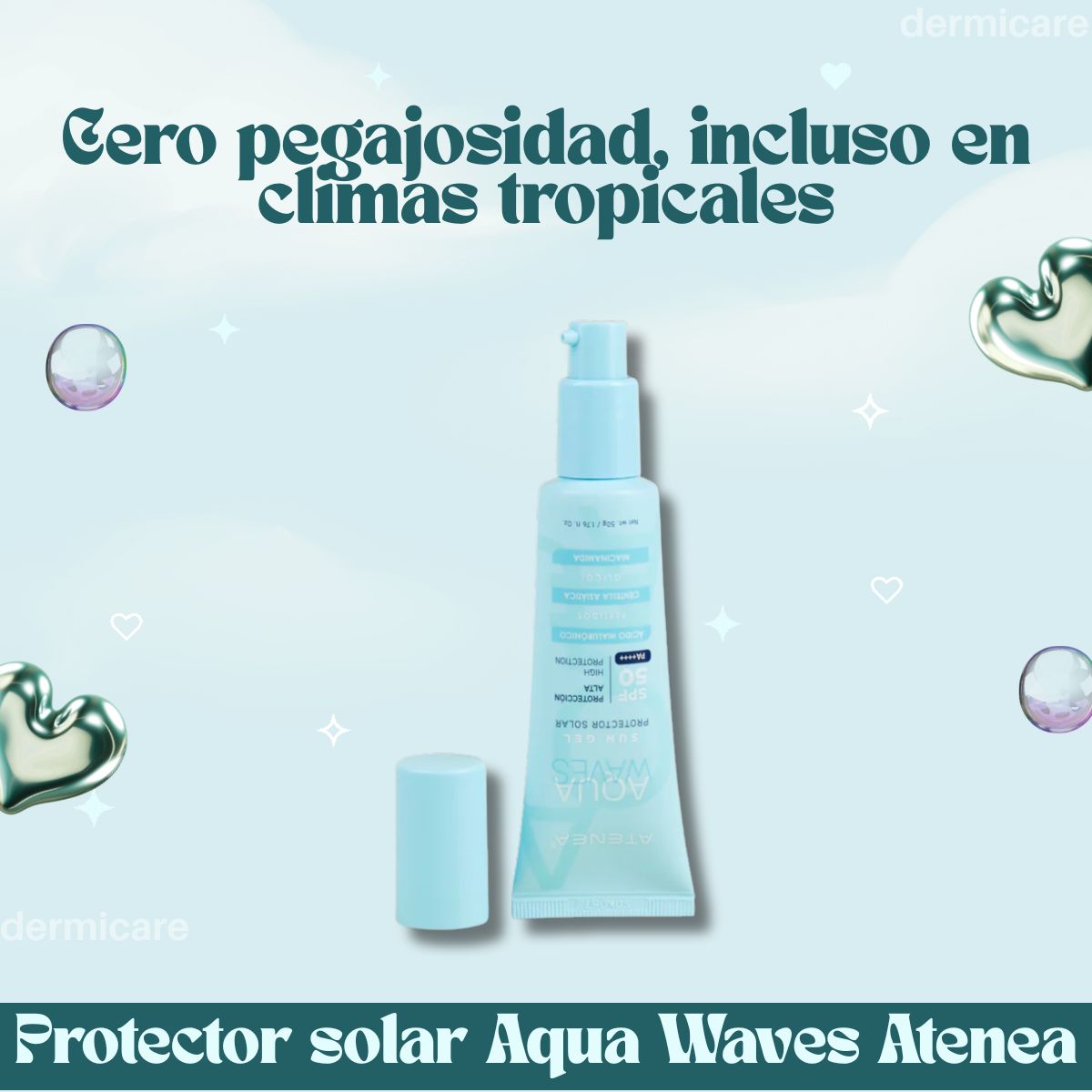 Protector solar en gel Atenea Aqua Waves SPF 50+ - Textura ligera y transparente