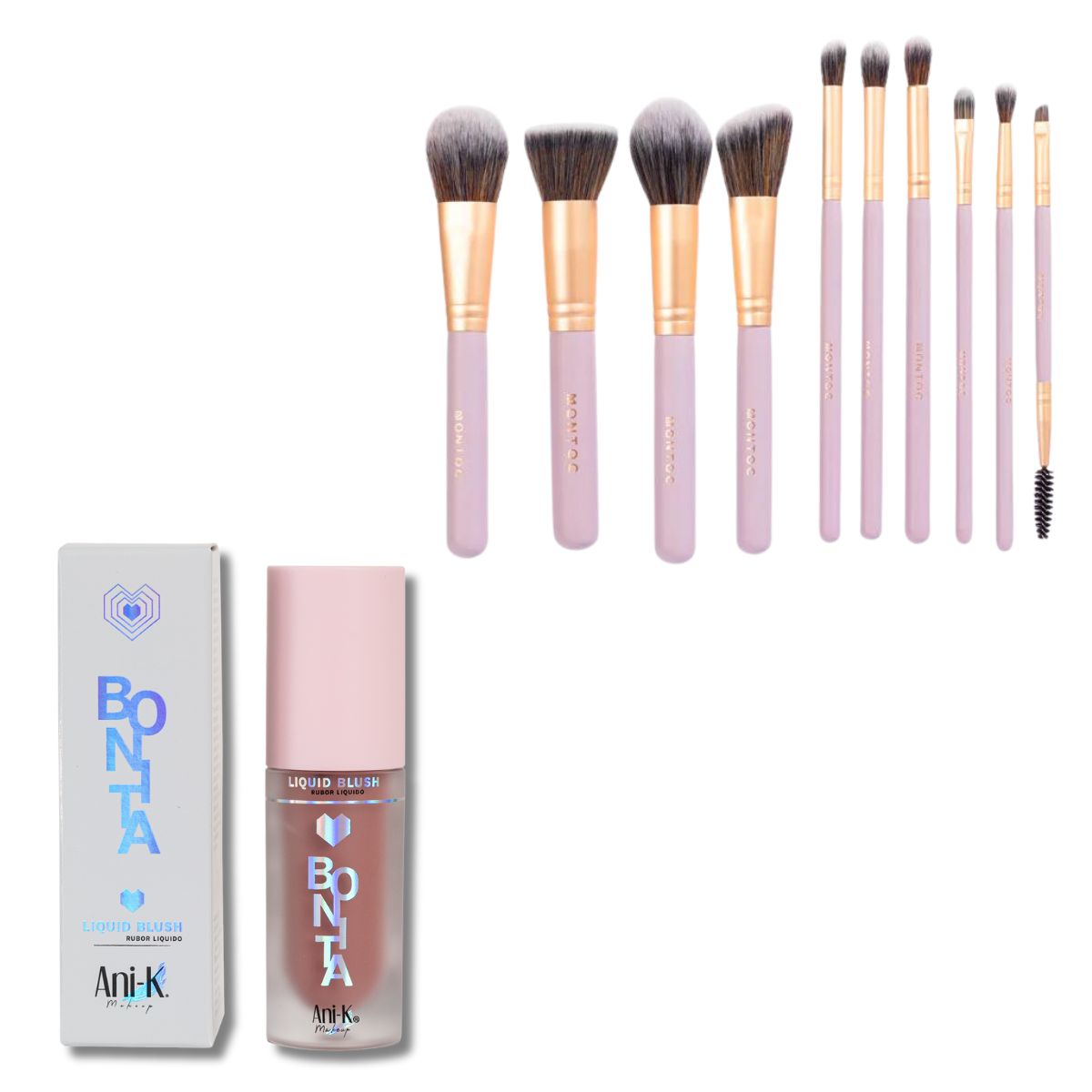 Rubor Líquido Anik + Kit Brochas Montoc - Set maquillaje profesional
