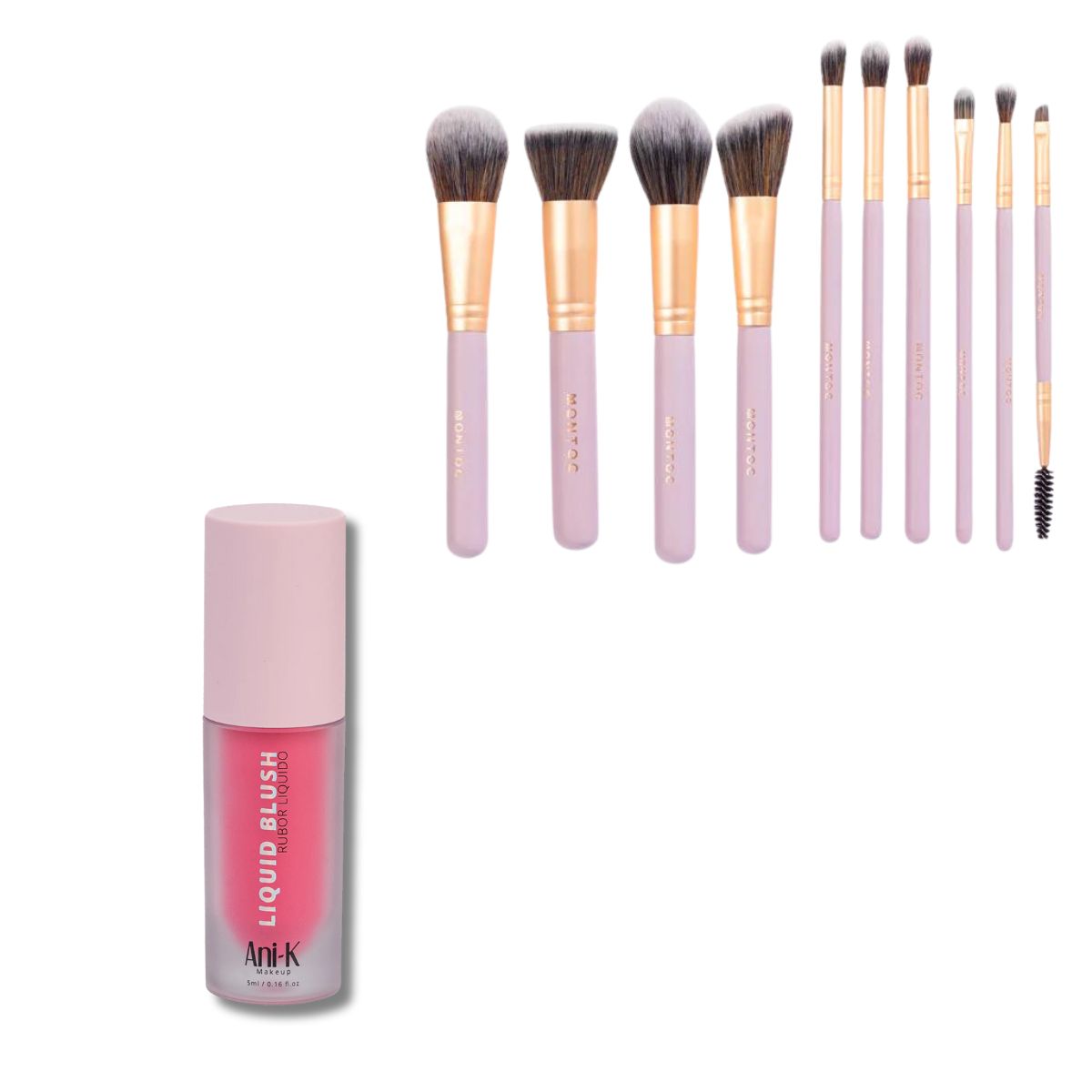 Rubor Líquido Anik + Kit Brochas Montoc - Set maquillaje profesional