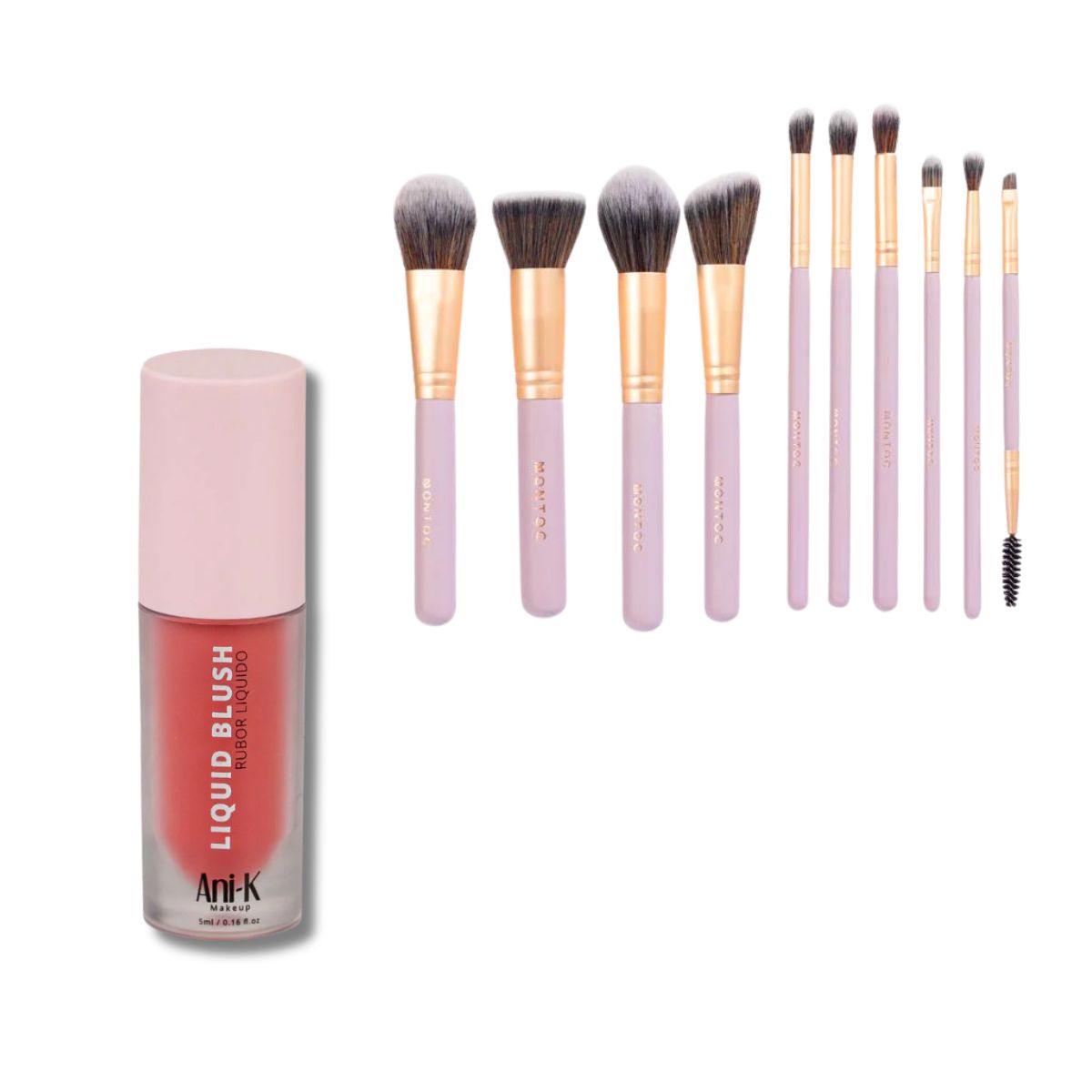 Rubor Líquido Anik + Kit Brochas Montoc - Set maquillaje profesional